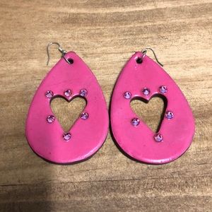 Pink Heart Teardrop Clay Earrings